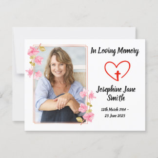 Minimal Elegant Sympathy Floral Photo Prayer Card
