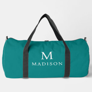 Minimal & Elegant Teal Green & White Custom Name Duffle Bag