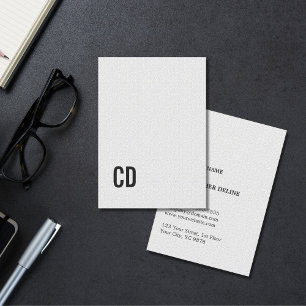 Minimal Elegant Texture White Monogram Consultant Business Card