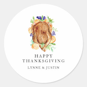 Minimal Elegant Thanksgiving Dinner Give Thanks Classic Round Sticker