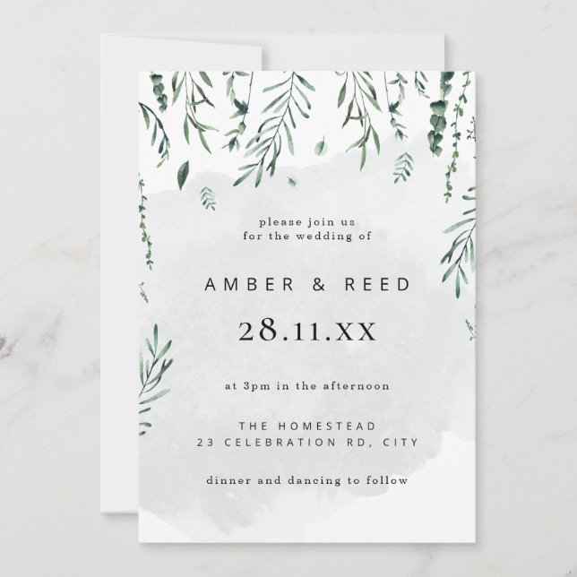 Minimal Elegant Watercolor Falling Leaves Wedding  Invitation (Front)