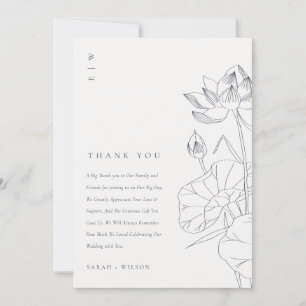 Minimal Elegant Waterlily Floral Sketch Wedding Thank You Card