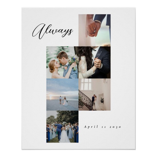 Minimal Elegant Wedding Customizable Photo Collage Poster (Front)