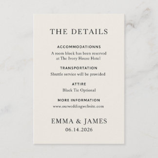 Minimal Elegant Wedding Details Card