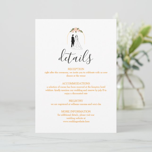Minimal Elegant Wedding Details Card (Standing Front)
