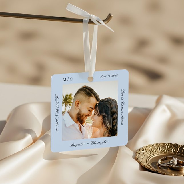 Minimal Elegant Wedding Honeymoon Photo keepsake Metal Tree Decoration (Minimal Elegant Wedding Honeymoon Photo keepsake Metal Ornament3)