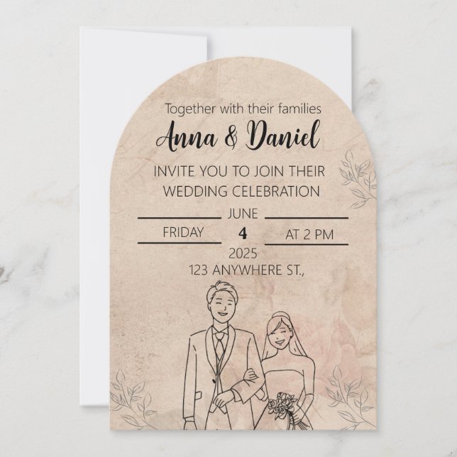 Minimal Elegant Wedding Invitation with Line Art C (Front)