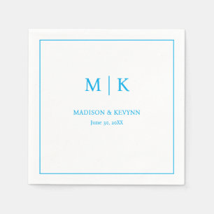 Minimal & Elegant White and Blue Monogram Wedding Napkin