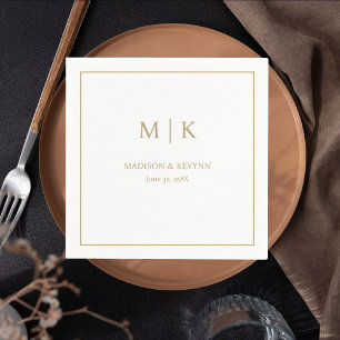 Minimal & Elegant White and Gold Monogram Wedding Napkin
