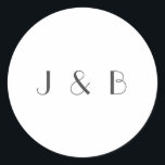 Minimal Elegant White Art Deco Wedding Monogrammed Classic Round Sticker<br><div class="desc">Personalised Minimalist Elegant Art Deco Wedding Monogrammed Sticker in Black Typography on White Background</div>