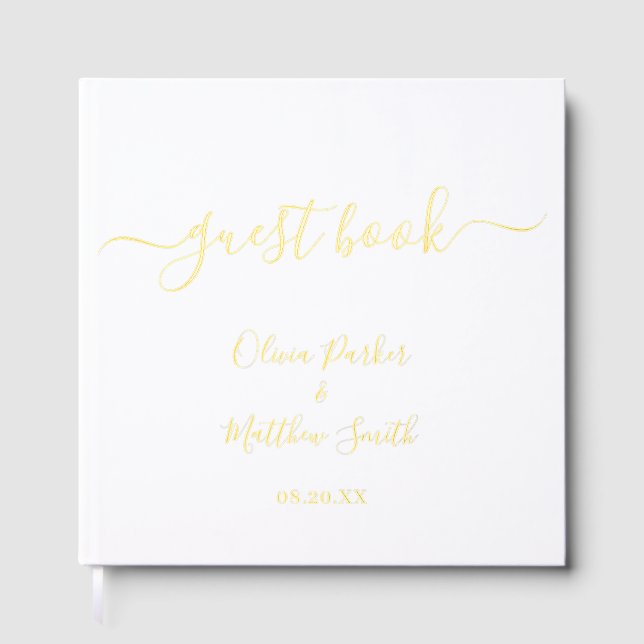 Minimal Elegant White Classic Wedding Guest Book (Front)