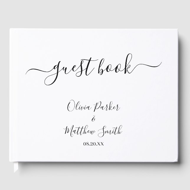 Minimal Elegant White Classic Wedding Guest Book (Front)