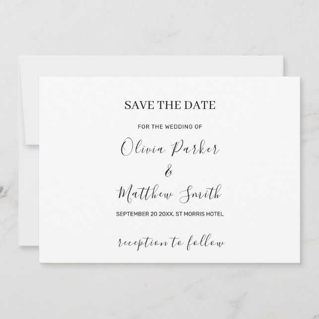 Minimal Elegant White Classic Wedding Save The Date (Front)