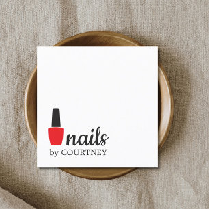 Minimal Elegant White Red Nails Square Business Card