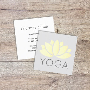 Minimal Elegant Yellow Lotus Icon Grey Yoga Square Business Card