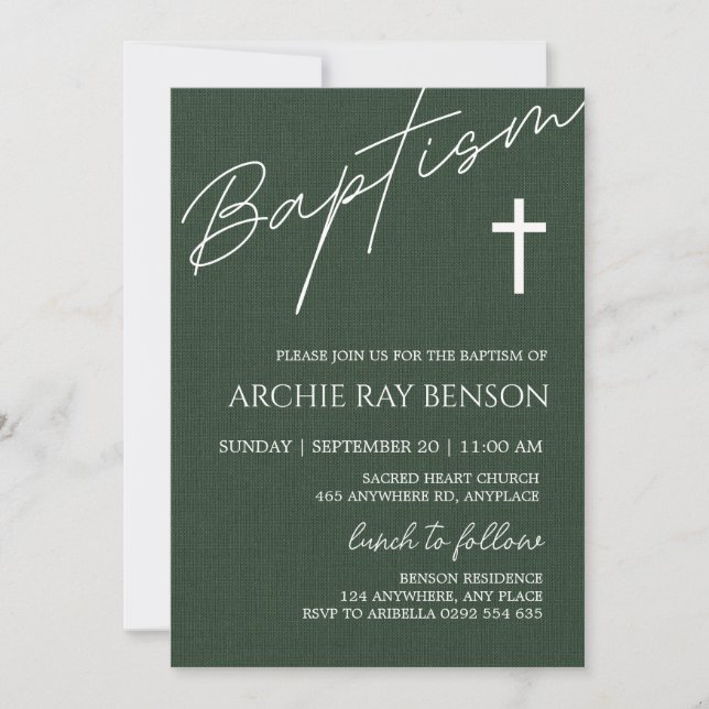 Minimal Emerald Green Baptism Invitation (Front)
