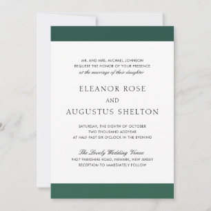 Minimal Emerald Green Elegant Modern Wedding Invitation