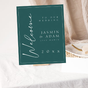 Minimal Emerald Green Script Wedding Welcome Sign