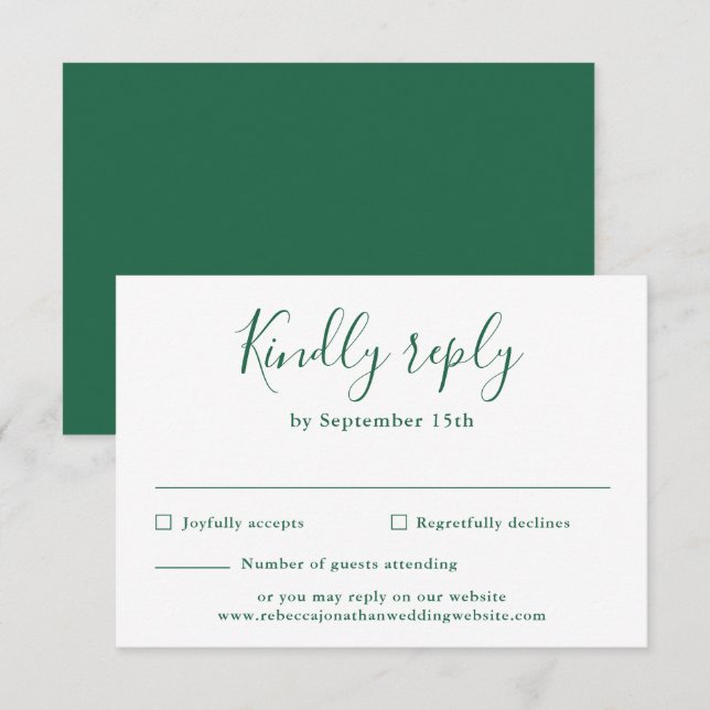 Minimal Emerald Green Wedding RSVP Card (Front/Back)