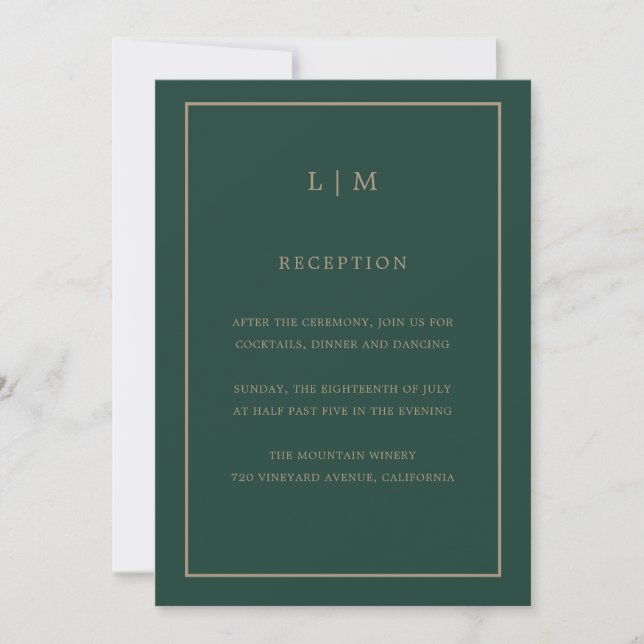 Minimal Emerald Monogram Simple Elegant Wedding Invitation (Front)
