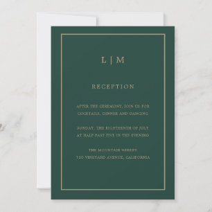 Minimal Emerald Monogram Simple Elegant Wedding Invitation