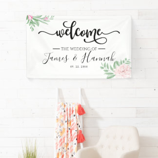 Minimal Eucalyptus Blush Pink Wedding Party Banner