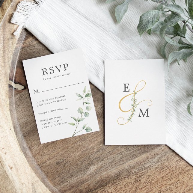 Minimal Eucalyptus Botanical Modern Wedding  RSVP Card (Creator Uploaded)