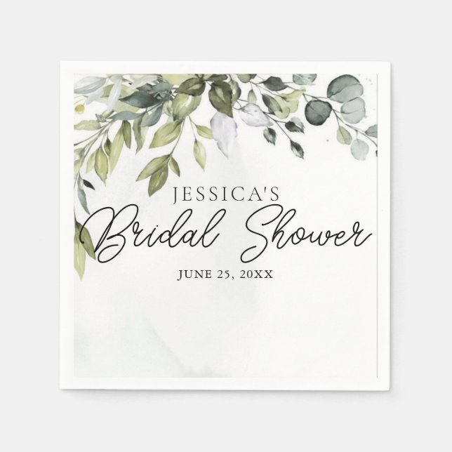 Minimal Eucalyptus Bridal Shower Napkins  (Front)