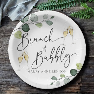 Minimal Eucalyptus Brunch and Bubbly  Paper Plate