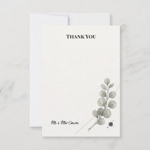 Minimal Eucalyptus Gold Line Botanical Wedding Thank You Card