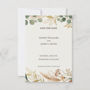 Minimal Eucalyptus Gold Save The Date Card
