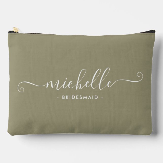 Minimal Eucalyptus Green Personalised Bridesmaid Accessory Pouch (Front)
