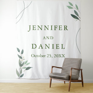 Minimal Eucalyptus Greenery Wedding Photo Backdrop Tapestry