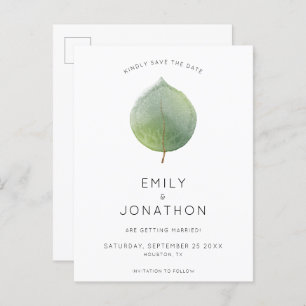 Minimal Eucalyptus Leaf Save The Date Announcement Postcard