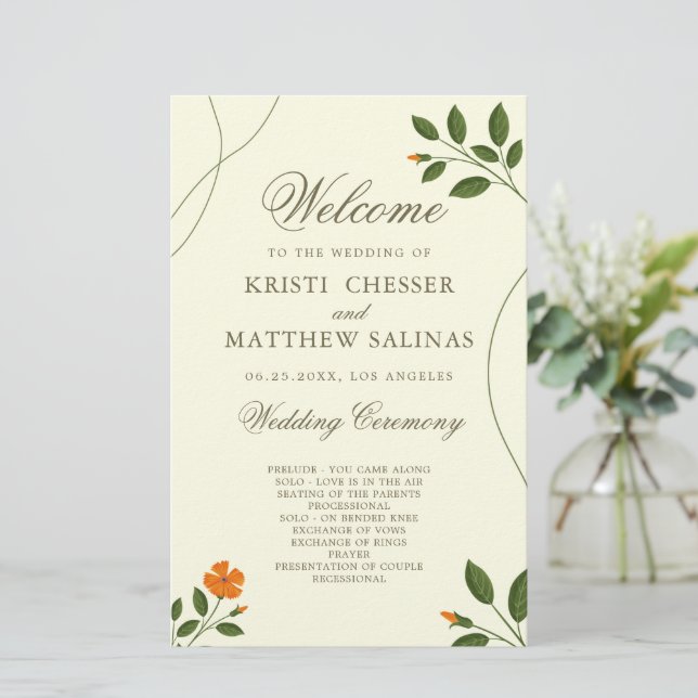 Minimal Eucalyptus Leaves Greenery Wedding Program (Standing Front)