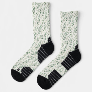 Minimal Eucalyptus Leaves Seamless Pattern Socks