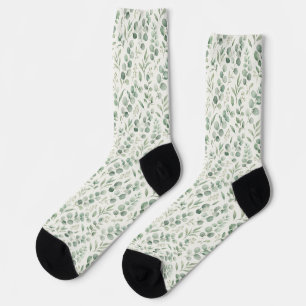 Minimal Eucalyptus Leaves Seamless Pattern Socks