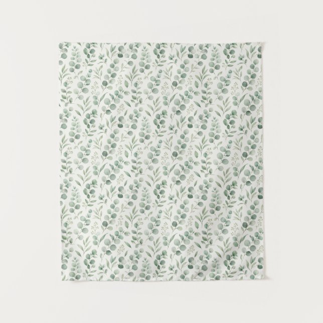 Minimal Eucalyptus Leaves Seamless Pattern Tapestry (Front)