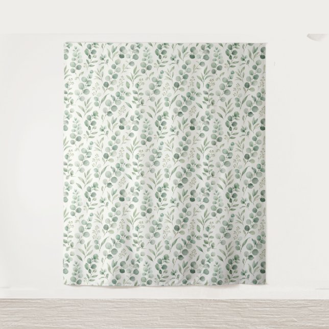 Minimal Eucalyptus Leaves Seamless Pattern Tapestry (Front)