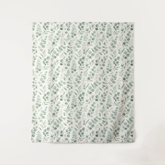 Minimal Eucalyptus Leaves Seamless Pattern Tapestry (Front)