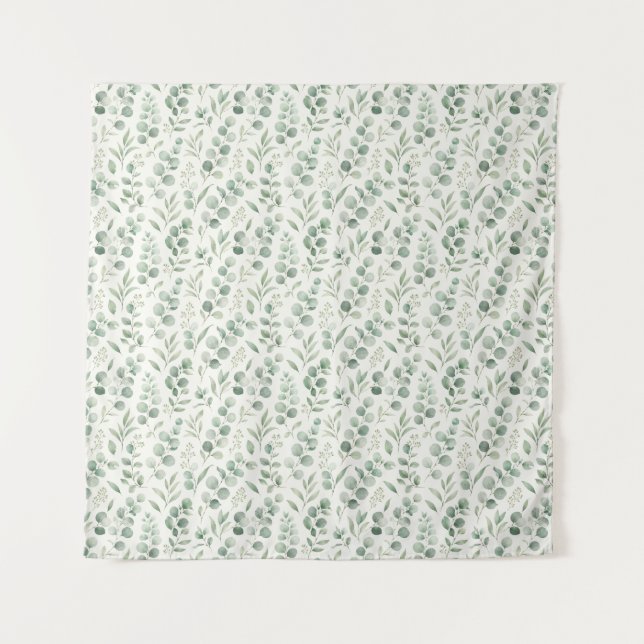 Minimal Eucalyptus Leaves Seamless Pattern Tapestry (Front)
