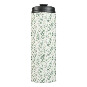 Minimal Eucalyptus Leaves Seamless Pattern Thermal Tumbler