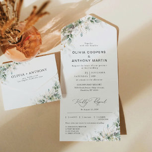 Minimal Eucalyptus Wedding All in One Invitation