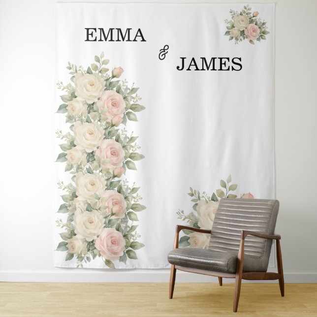 Minimal Eucalyptus Wedding Backdrop Banner Tapestry (In Situ)