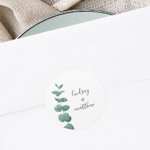 Minimal Eucalyptus Wedding Classic Round Sticker