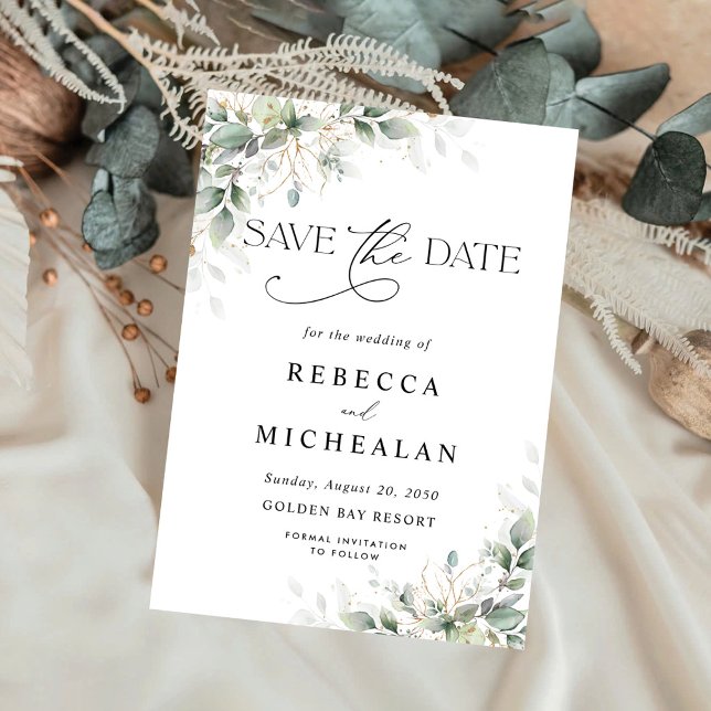 Minimal Eucalyptus Wedding Save The Date Invitation (Creator Uploaded)