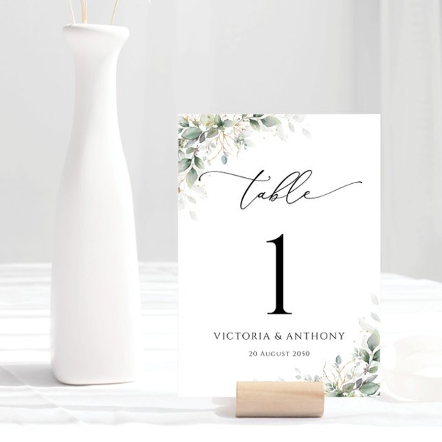 Minimal Eucalyptus Wedding Table Numbers (Creator Uploaded)