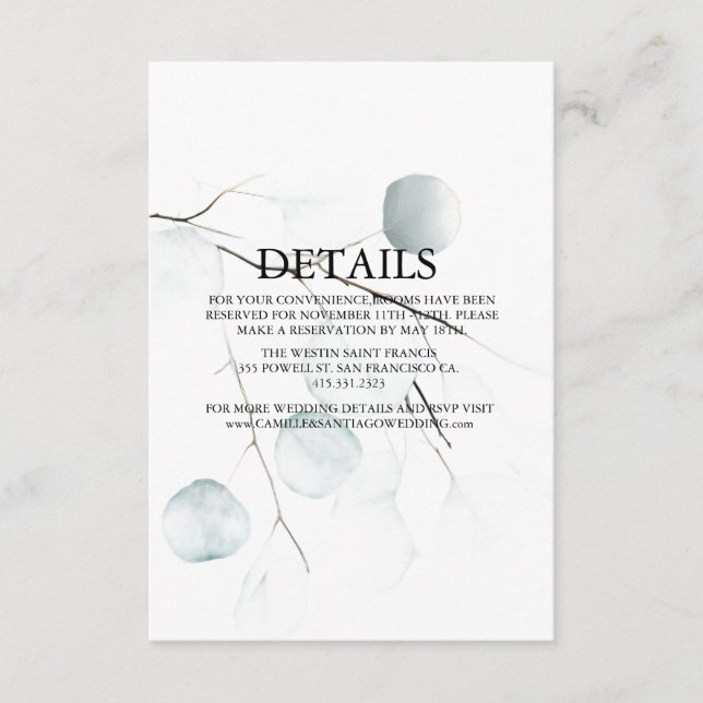 Minimal Eucalyptus Wedding Wedding Enclosure Card (Front)