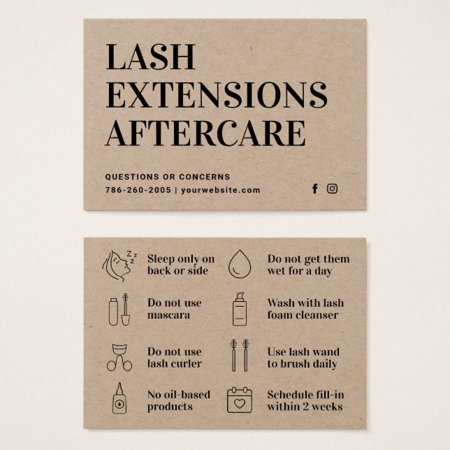 Minimal Eyelash Extensions Lash Aftercare Card (Front & Back)