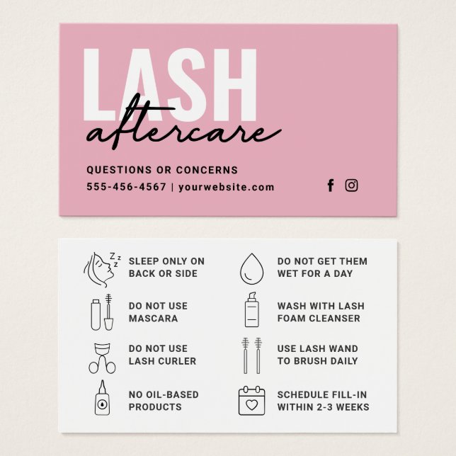 Minimal Eyelash Extensions Lash Aftercare Card (Front & Back)